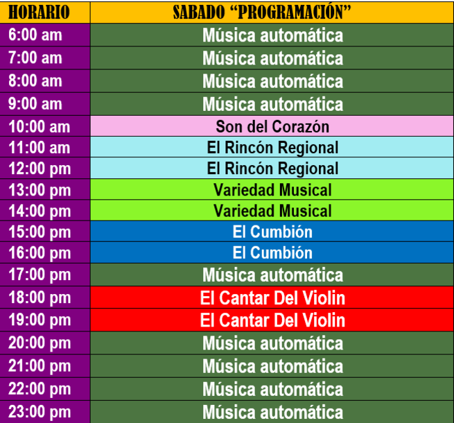 Programación Sábado