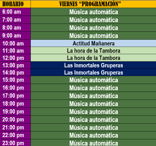 Programación Viernes